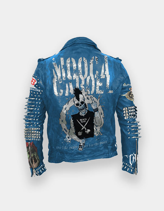 Pin Badges And Spiked Steampunk Gothic, Men's Mooca Caboel Patches Leather Wear, Studded Fashion Deadly Mosh Punk Rock, Biker's Jacket,